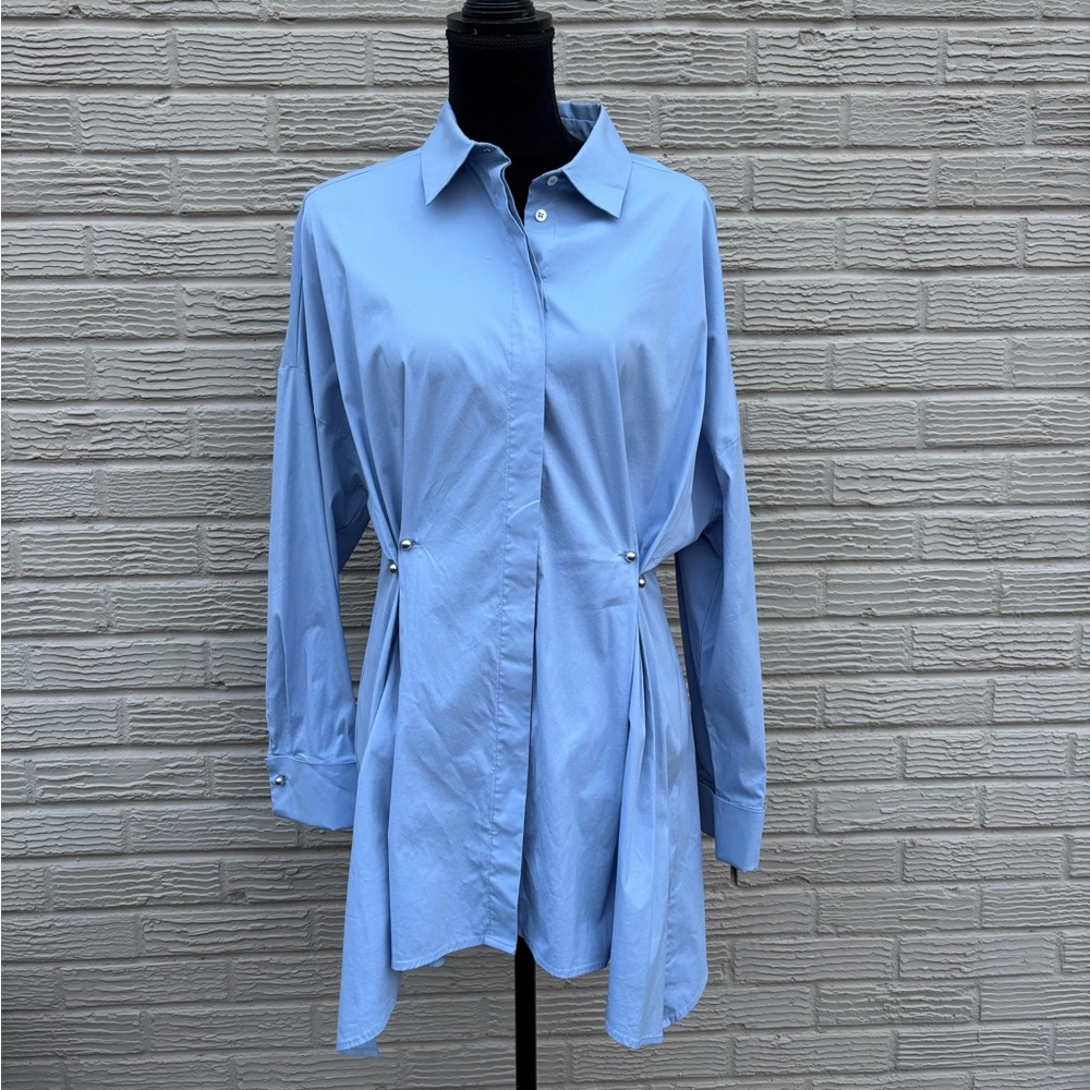 Smarteez Italy Blue Long Sleeve Button Up Tailored Waist Shirt Size L